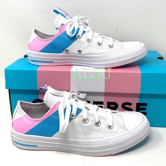💖MEGA SALE💖Converse Ctas  White 90s Pink Blue Transgender 🏳️‍⚧️ Trans 167760C - Picture 2 of 8